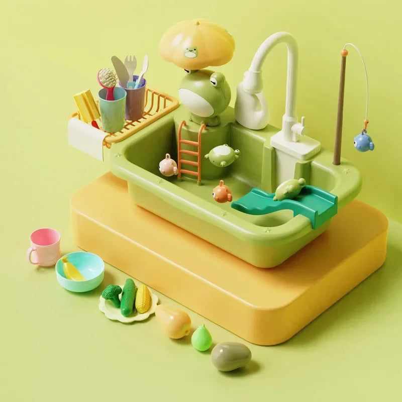 Juguetes de Cocina Eléctrica para Niños y Niñas, Grifo Simulado, Lavavajillas, Juego de Imitación de Cocina, Comida, Verduras, Juego de Roles, Regalos para Niños