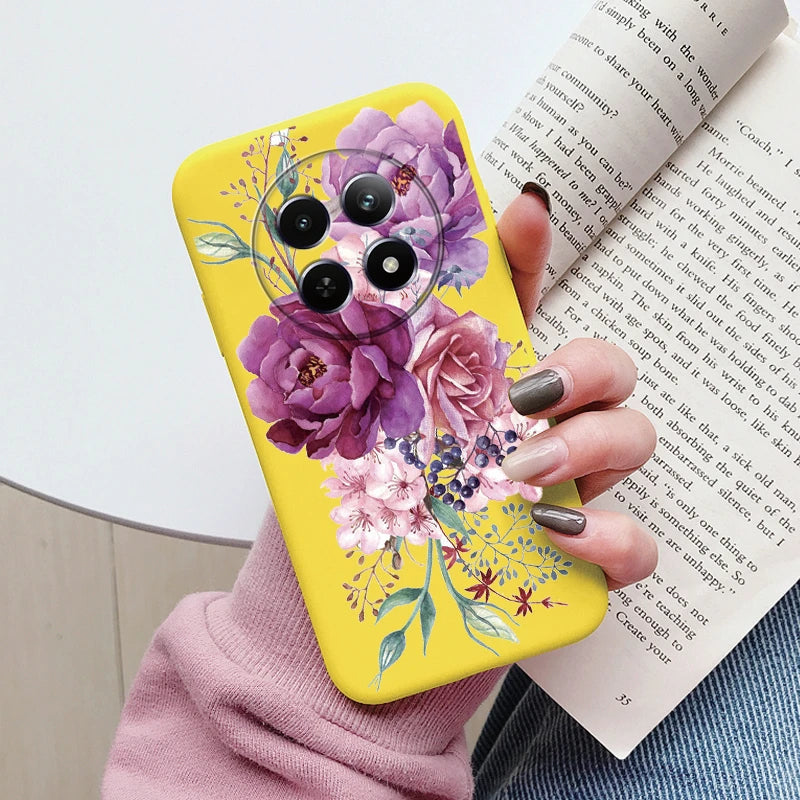 Funda para Realme 12 4G 12 + 13 + Plus 13 Pro + Plus 5G bonita funda trasera con forma de corazón y flor de silicona suave mate Fundas protectoras de dibujos animados
