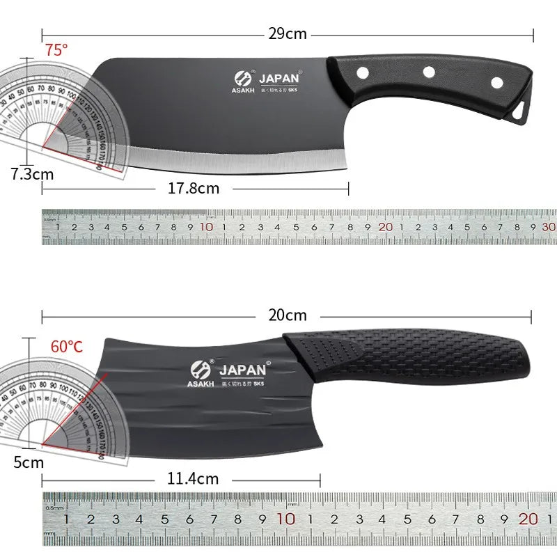 2 Cuchillos de Acero Inoxidable 3Cr13, Cuchillo de Cocina para Rebanar, Cuchillo de Carnicero Chino, Cuchillos con Hoja Forjada de Plástico, Cuchillo de Cocina