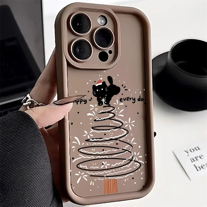 Regalos de Año Nuevo árbol de Navidad gato funda de teléfono para iPhone 13 funda iPhone 15 14 12 11 16 Pro Max XR 7 8 Plus SE 2 cubierta a prueba de golpes