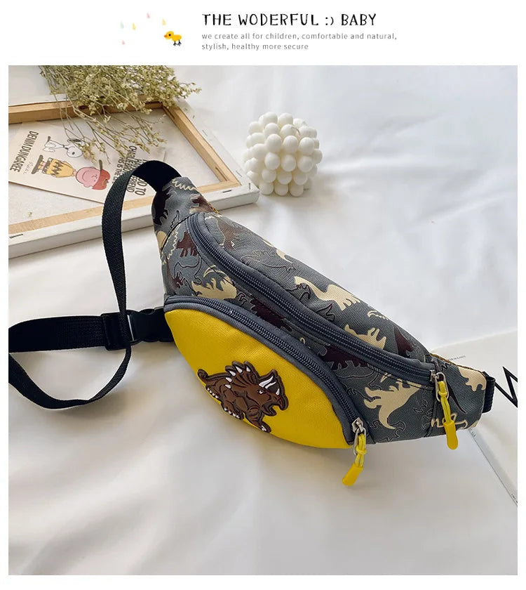 Lindas bolsas de almacenamiento de dinosaurio de dibujos animados para niños, teléfono, auriculares, bolsa de dinero, organizador de moda, bolsa de pecho y cintura, bolsa de cinturón para niños