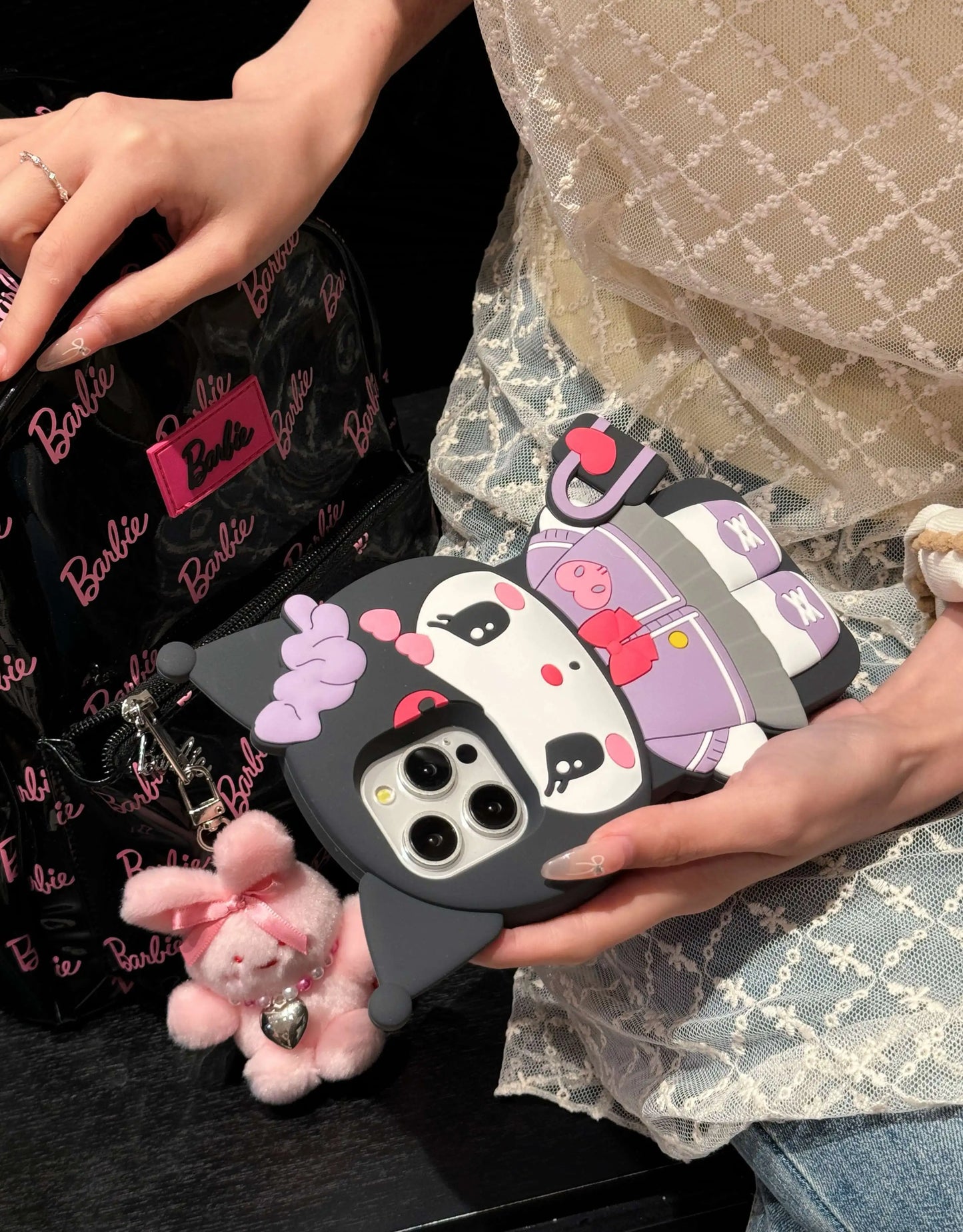 Funda de teléfono Kuromi con dibujos animados en 3D para iPhone 17 Pro17 16 15 14 13 12 11 Pro Max 16 Plus, fundas de teléfono de silicona suave a prueba de golpes