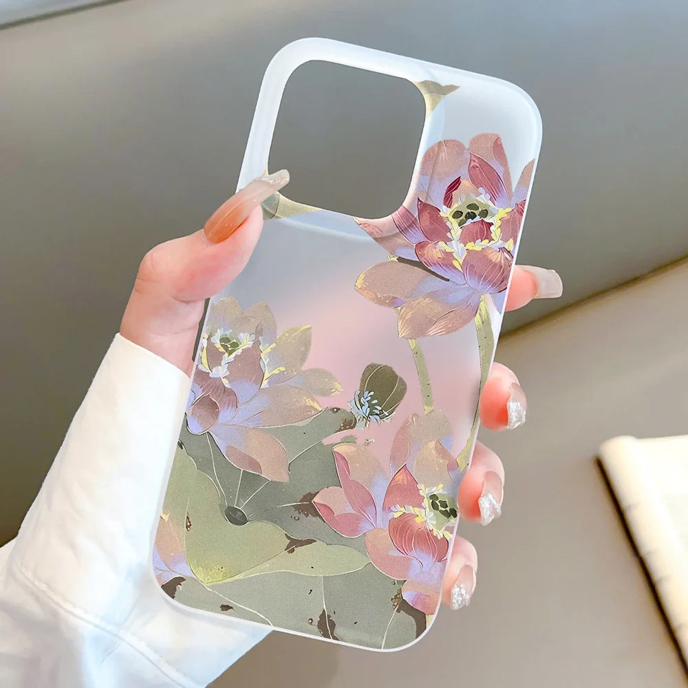 Funda de teléfono con flores para iPhone 16 Pro, funda trasera de piel sedosa delgada translúcida para iPhone 13 11 12 14 15 Pro Max 13 Mini 15 Plus
