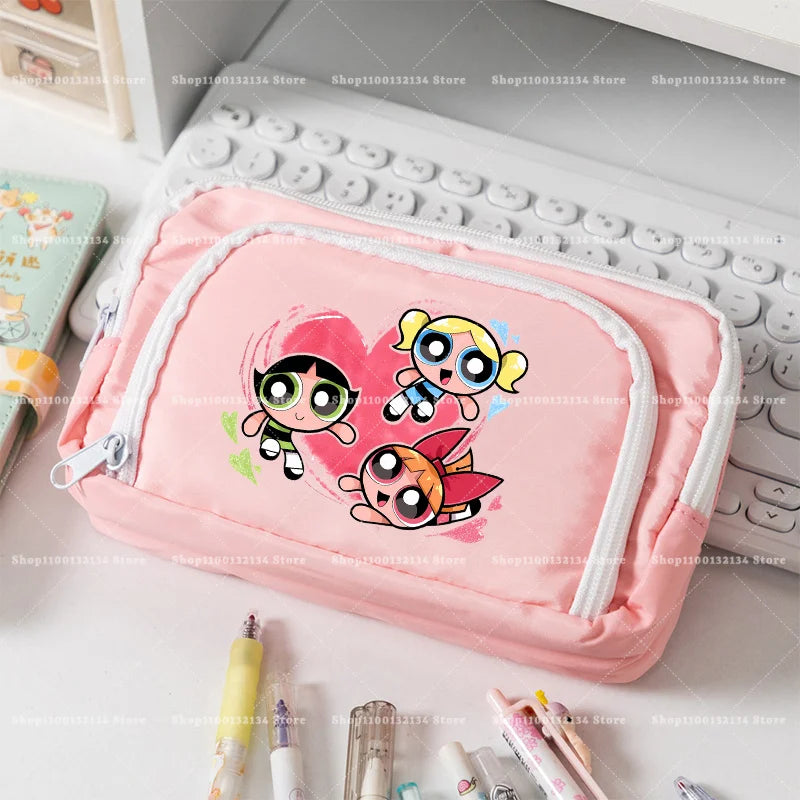 Estuche para lápices de las Chicas Superpoderosas, estuche para lápices con múltiples bolsillos, bolsa para lápices de gran capacidad para estudiantes, bolsa organizadora de papelería, regalo
