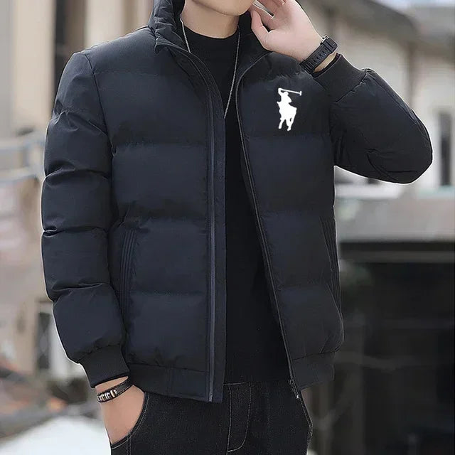 Nueva Chaqueta Casual de Plumón para Hombre, Otoño-Invierno, con Cuello Alto, Corta, Cálida, Estampada, con Cremallera, Estilo Urbano, Parka