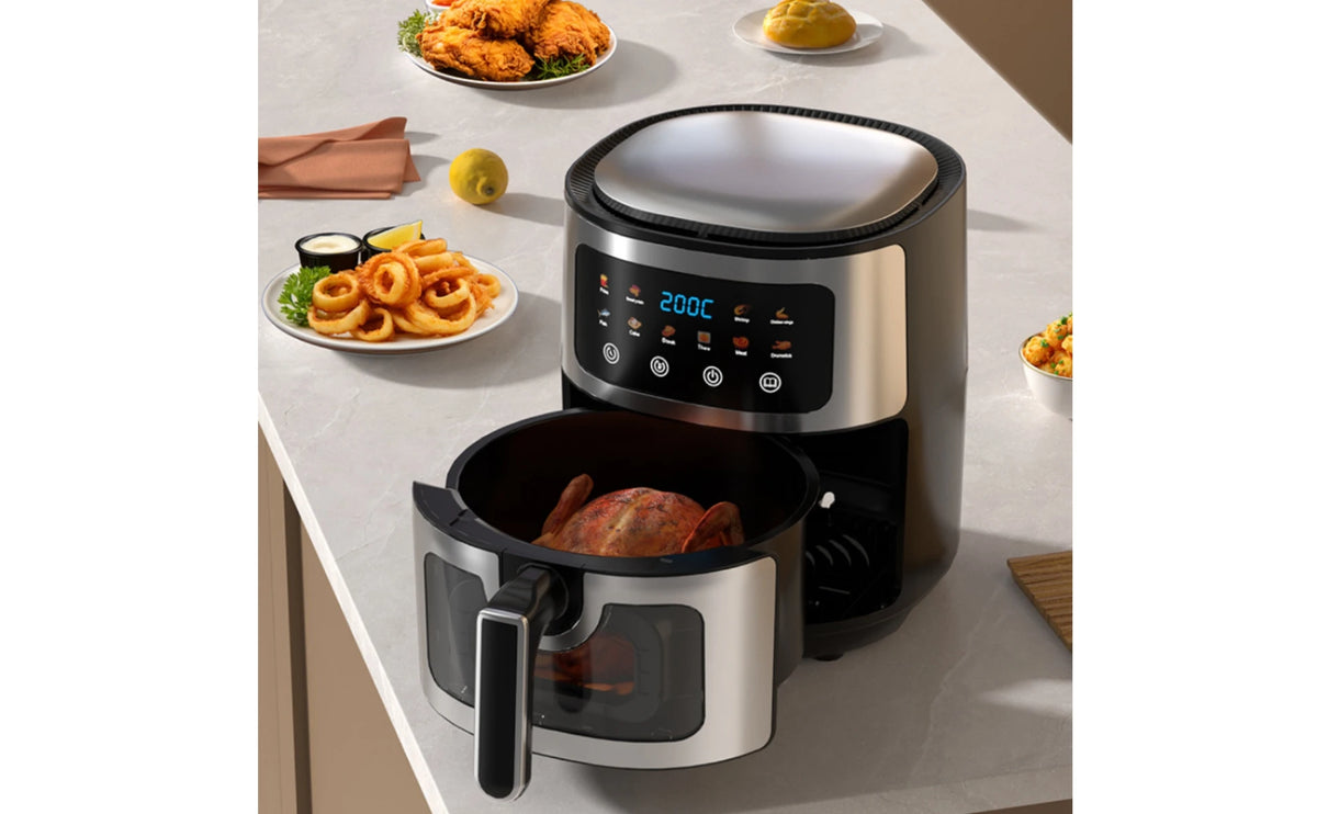 Freidora de Aire Digital de 6 L con Ventana de Visualización, Pantalla de Temperatura, Controles Táctiles, Electrodoméstico de Cocina para Encimera