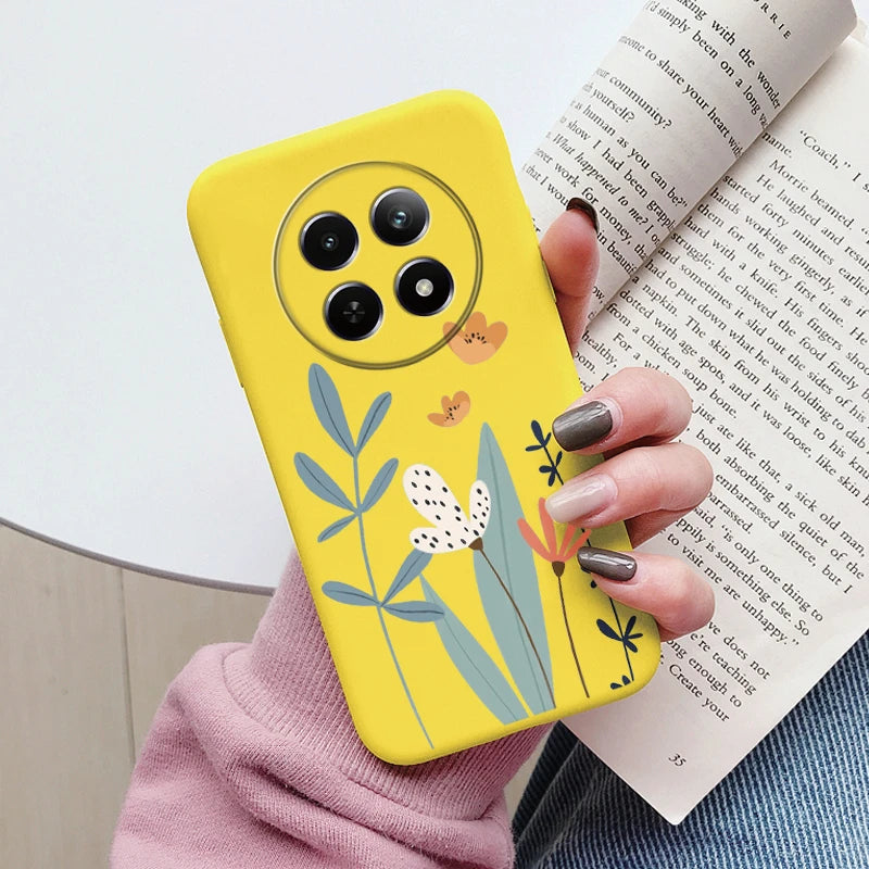 Funda para Realme 12 4G 12 + 13 + Plus 13 Pro + Plus 5G bonita funda trasera con forma de corazón y flor de silicona suave mate Fundas protectoras de dibujos animados