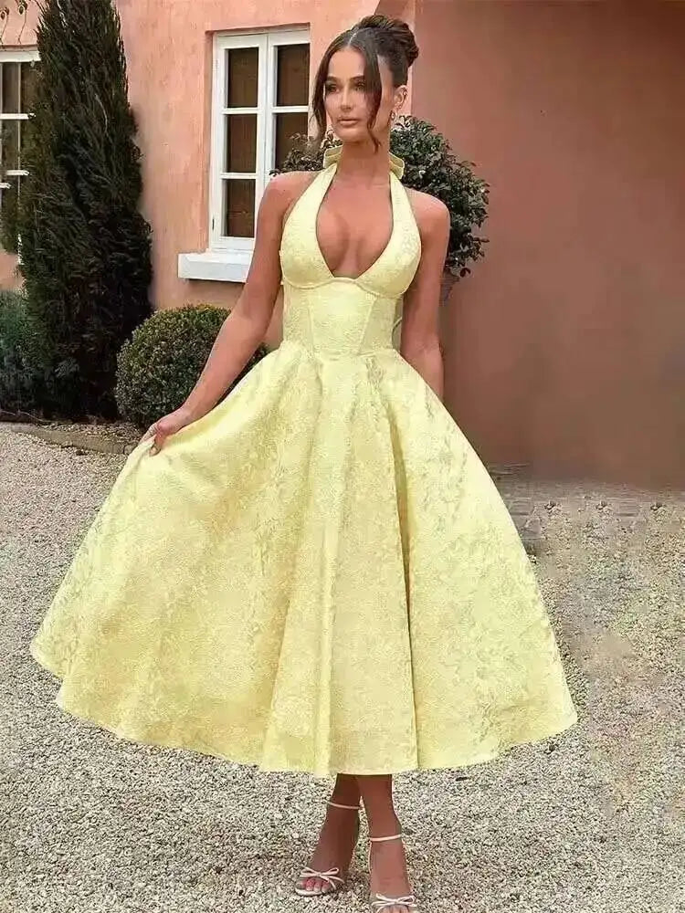 Townlike-Vestido corto de Jacquard con espalda descubierta para mujer, minivestido elegante con lazo y corte en A, Sexy, para fiesta, primavera y verano, 2024