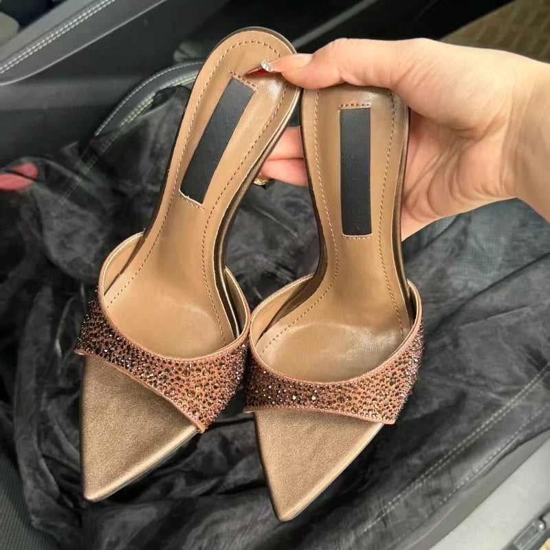 Yuejinlong - Sandalias de Tacón Alto con Punta Abierta y Pedrería, Elegantes para Fiestas y Bodas, Modelo 2026