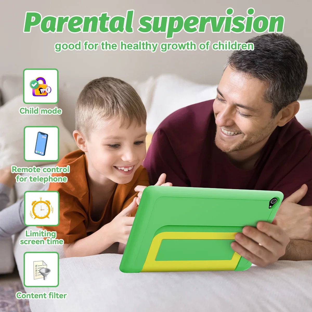 Tablet Infantil de 10 Pulgadas, Android 15, 20GB de RAM, 64GB de ROM, Expandible a 128GB, 5000mAh, 8 Núcleos, WiFi, Bluetooth, Regalo para Niños, Software KIDOZ