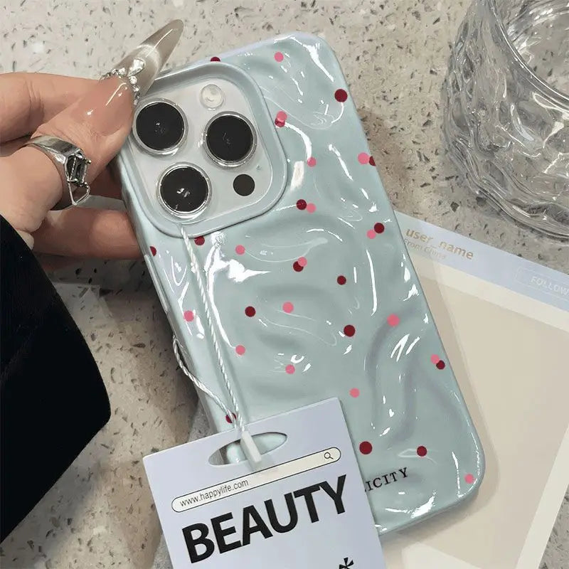 Funda de teléfono con textura de lunares de amor para iPhone 15 16 17 Pro Max, fundas para iPhone 13 14 12 11 Pro 16 Plus 17 Air, funda a prueba de golpes