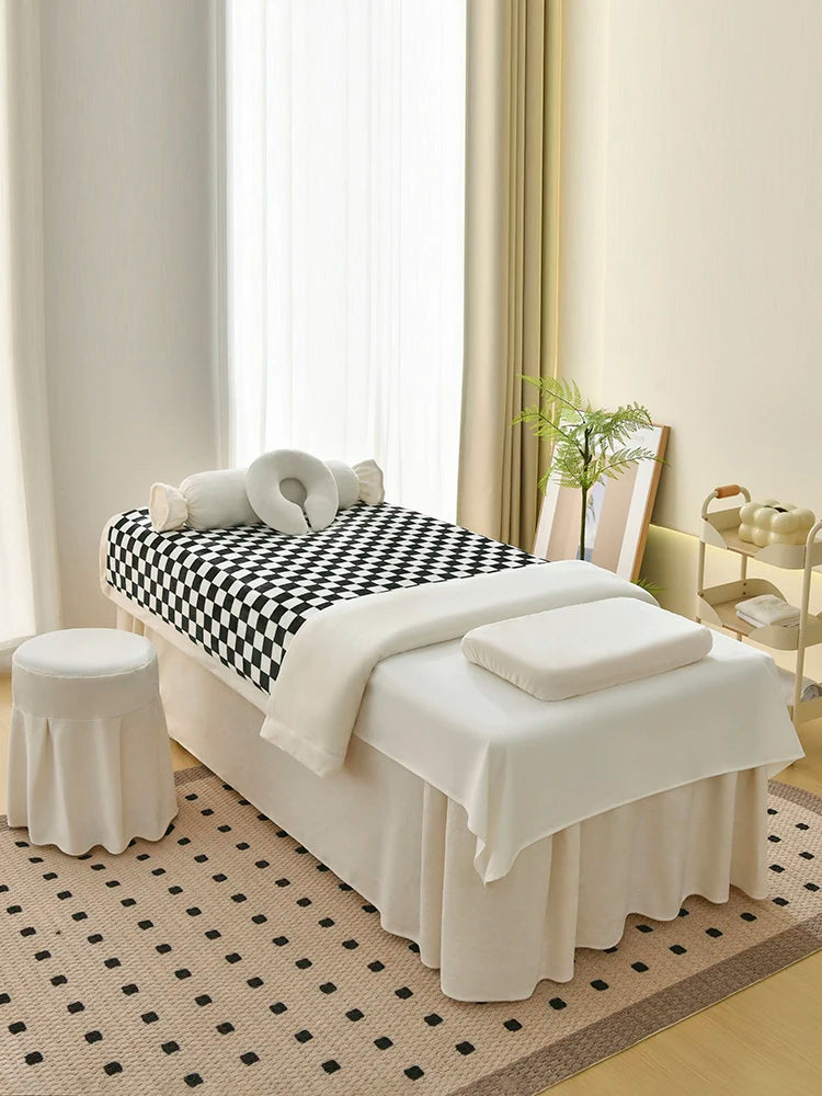 Juego de cama gruesa de terciopelo de leche para salón de belleza, falda de cama de Spa para masaje, funda de almohada, funda de taburete y funda nórdica, Sábana de salón para Club, 4 Uds.