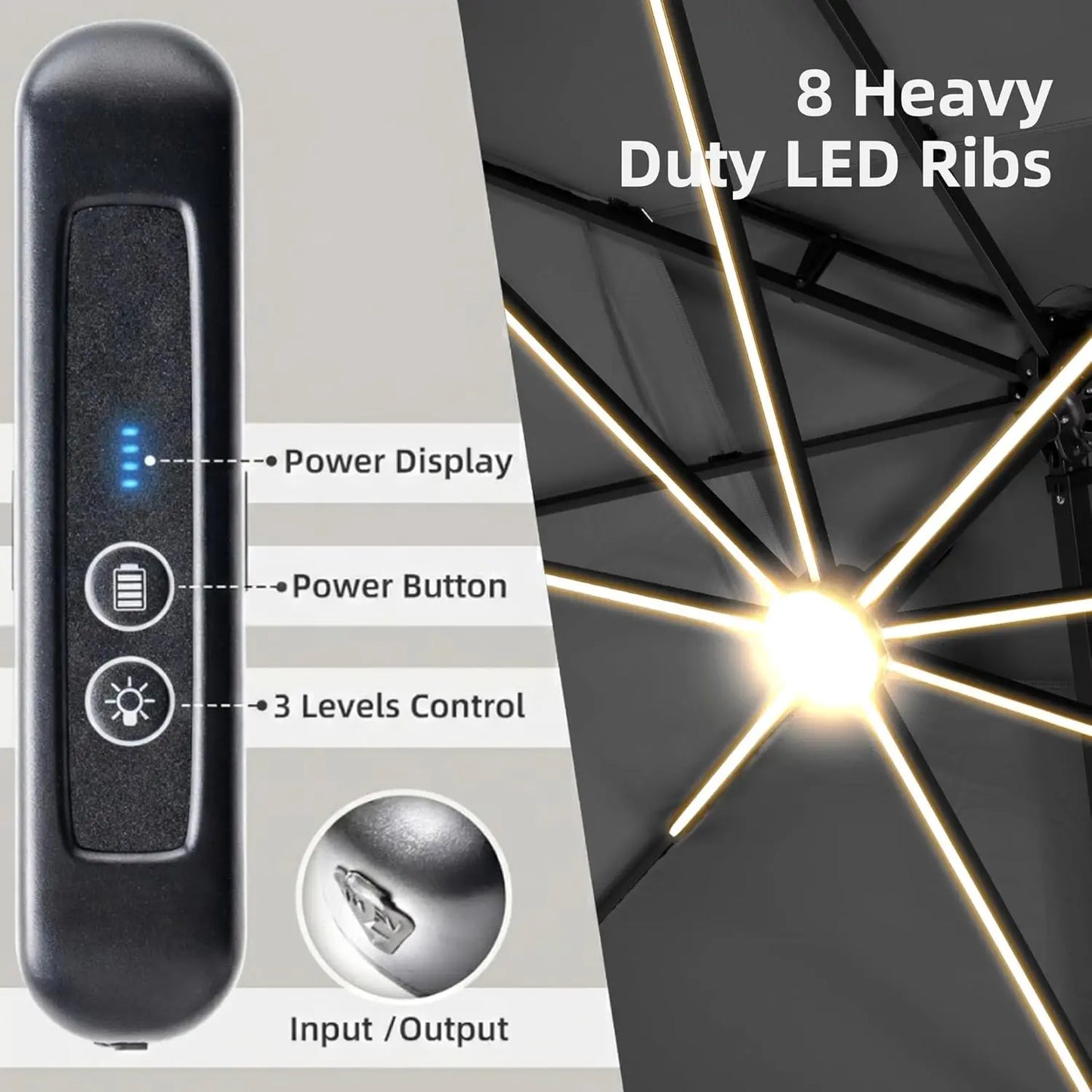 Sombrilla de Patio de 9x12 Pies con Luces LED, Sombrilla Rectangular Grande y Resistente de Aluminio para Exteriores, Personalizable