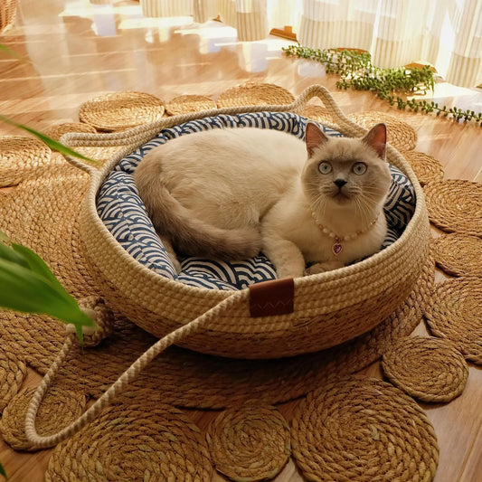 Cama de vid tejida para gatos, cama Circular para mascotas, para todo tipo de clima, cómoda para dormir, 35/40cm, suministros para mascotas