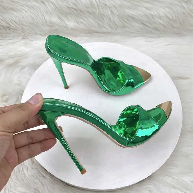 Fashion Sandals Women's New High Quality Pointed Toe Open Toe Shallow Mouth Laser Pink Crystal Slippers Modern Open Shoes
