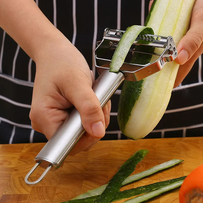 Pelador de verduras de cocina, cepillador de melón de acero inoxidable, pelador de doble cabezal, pelador de frutas y verduras multifunción para el hogar