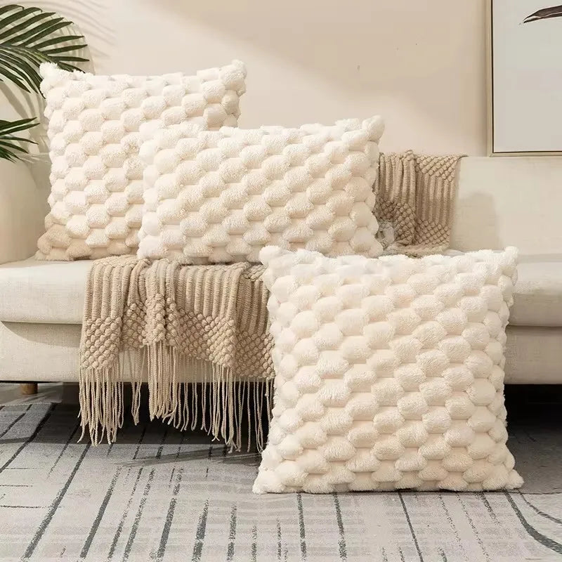 Funda de almohada tejida de terciopelo con copos de nieve, funda de almohada de Color sólido, funda de cojín de cintura suave y cómoda para sala de estar, sofá, decoración del hogar