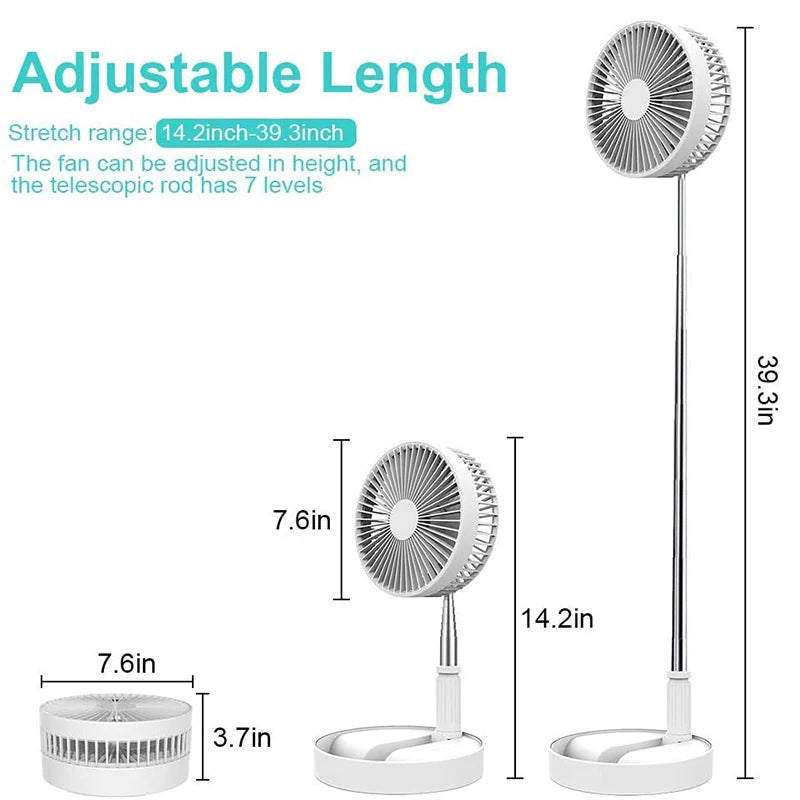 Ventilador portátil recargable, Mini suelo telescópico plegable, ventilador de verano de poco ruido, refrigeración para el hogar, dormitorio, oficina, escritorio