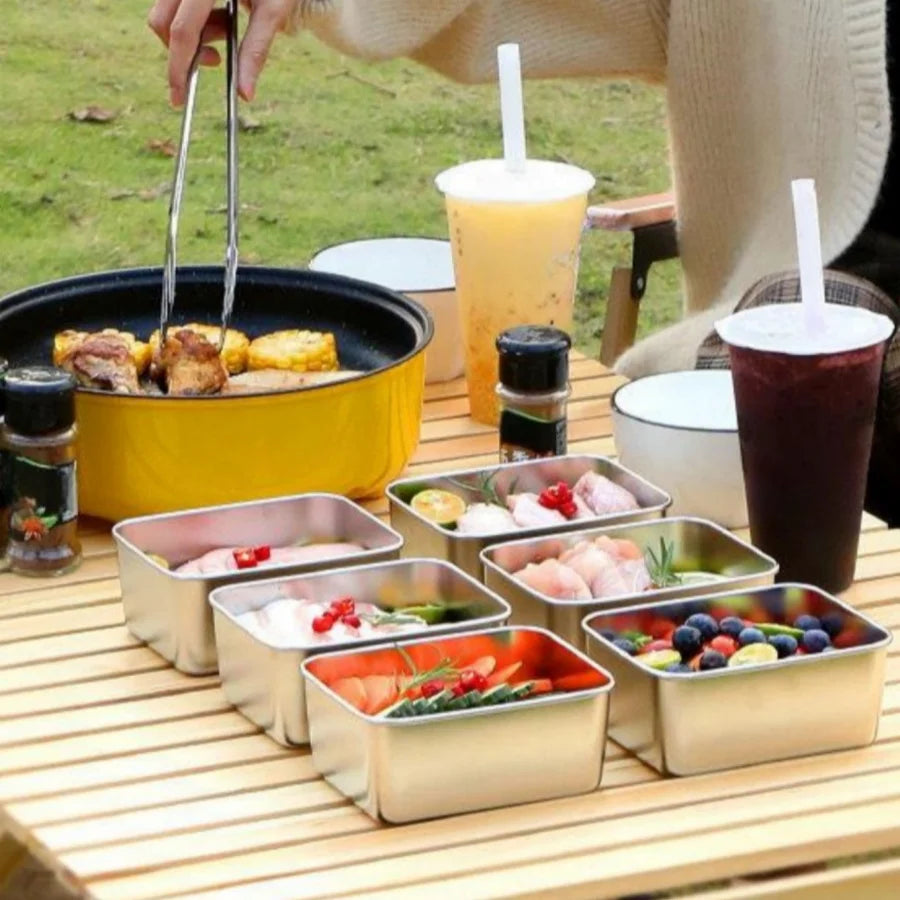 Juego de 6 recipientes de acero inoxidable para almacenar alimentos con tapas - Herméticos, apilables y reutilizables para camping, picnics, escuela