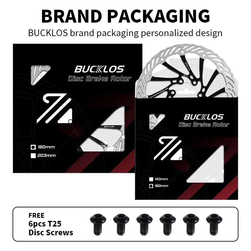 BUCKLOS-Rotor de freno de disco hidráulico ultraligero para bicicleta de montaña, disco de freno de bicicleta de carreras de carretera de montaña de 160/180/203mm con 6 pernos gratis
