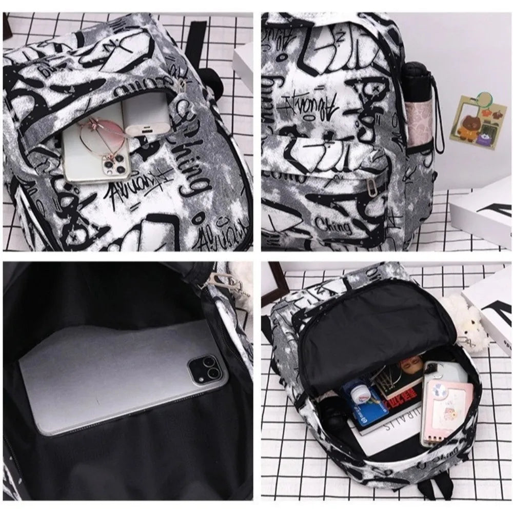 Mochila escolar para estudiantes con grafiti de gran capacidad, mochila informal de moda para mujer, mochilas escolares bonitas de dibujos animados para ir al trabajo en niñas