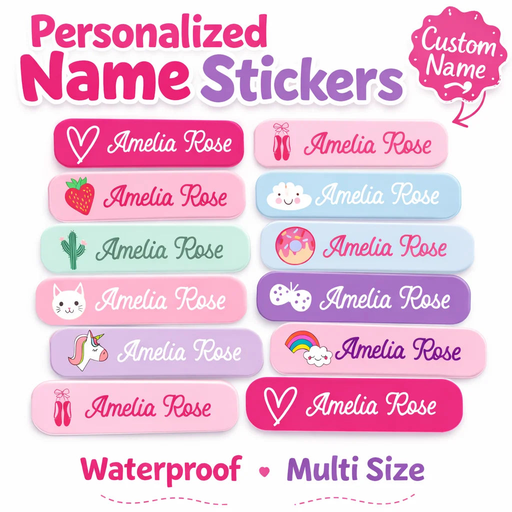 132 pegatinas de nombre personalizadas para niños, etiquetas de nombres impermeables personalizadas para botellas, loncheras, útiles escolares