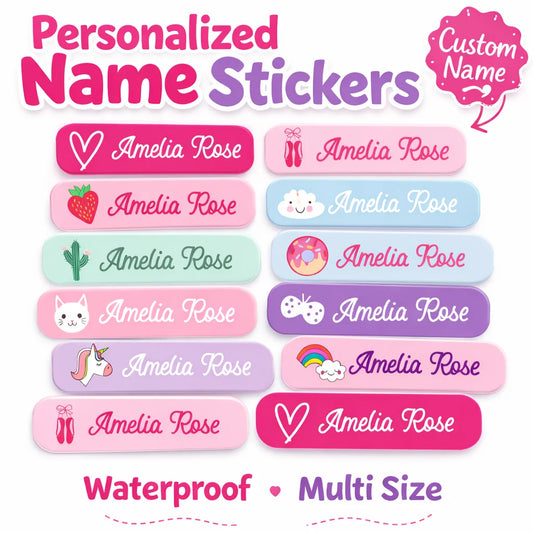 132 pegatinas de nombre personalizadas para niños, etiquetas de nombres impermeables personalizadas para botellas, loncheras, útiles escolares