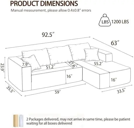 (Stock local en EE. UU.) Sofá modular en forma de L de 92.5 pulgadas con asientos profundos, chaise longue y convertible 4 en 1 de pana D