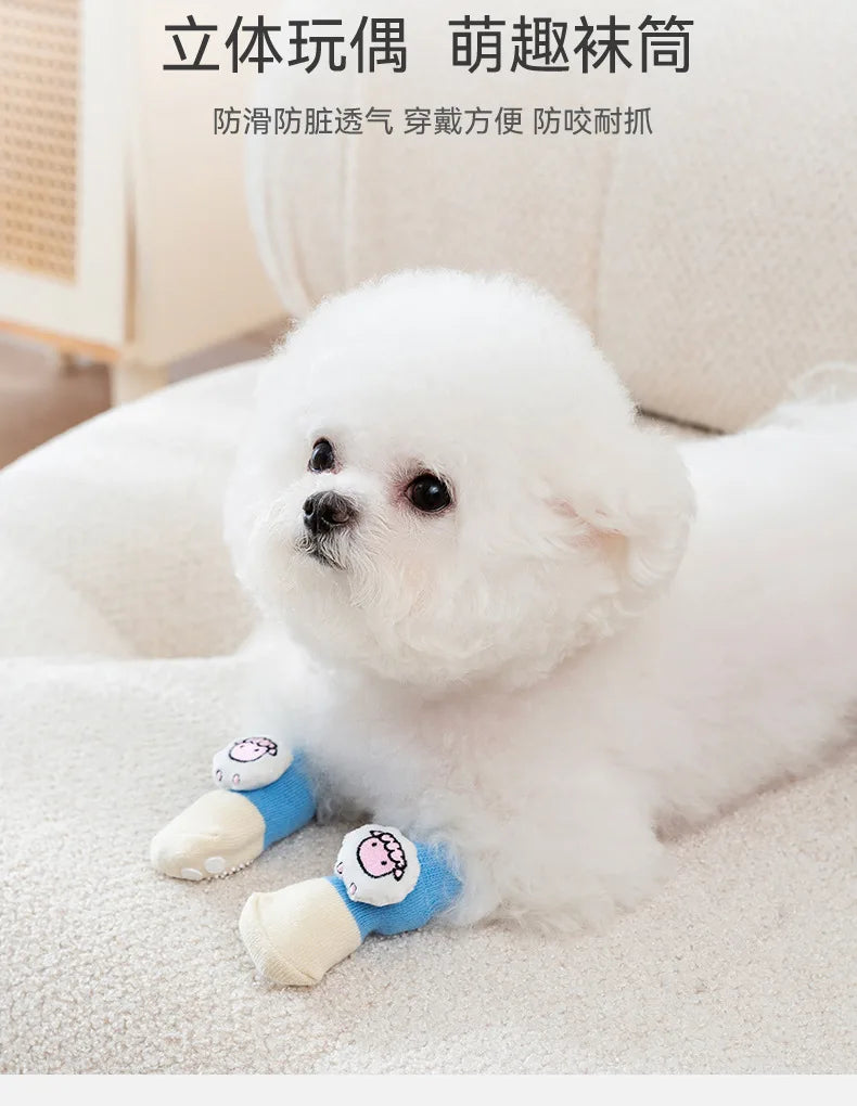 4Pcs/Set Pet Socks Anti Slip Dog Foot Cover Set Teddy Dog Shoes Set 4 Dogs Socks Puppy Socks Dogs Shoes for Small Dogs