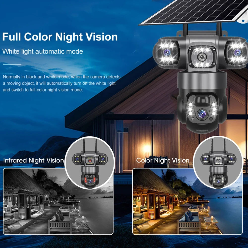 Cámara CCTV Solar con Tarjeta SIM 4G, 12MP, Seguridad Exterior, Monitor PTZ, Visión Nocturna, Cámara de Video y Batería Recargable