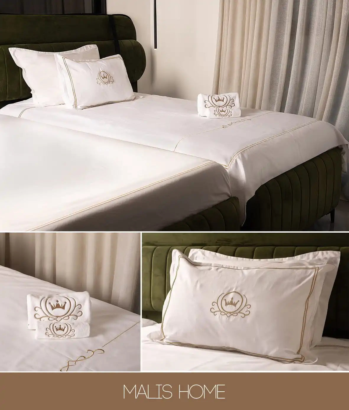 Mail's Home Juego de colcha de cama blanca de algodón natural 2025 con funda de almohada bordada + manta + toallas de sábana