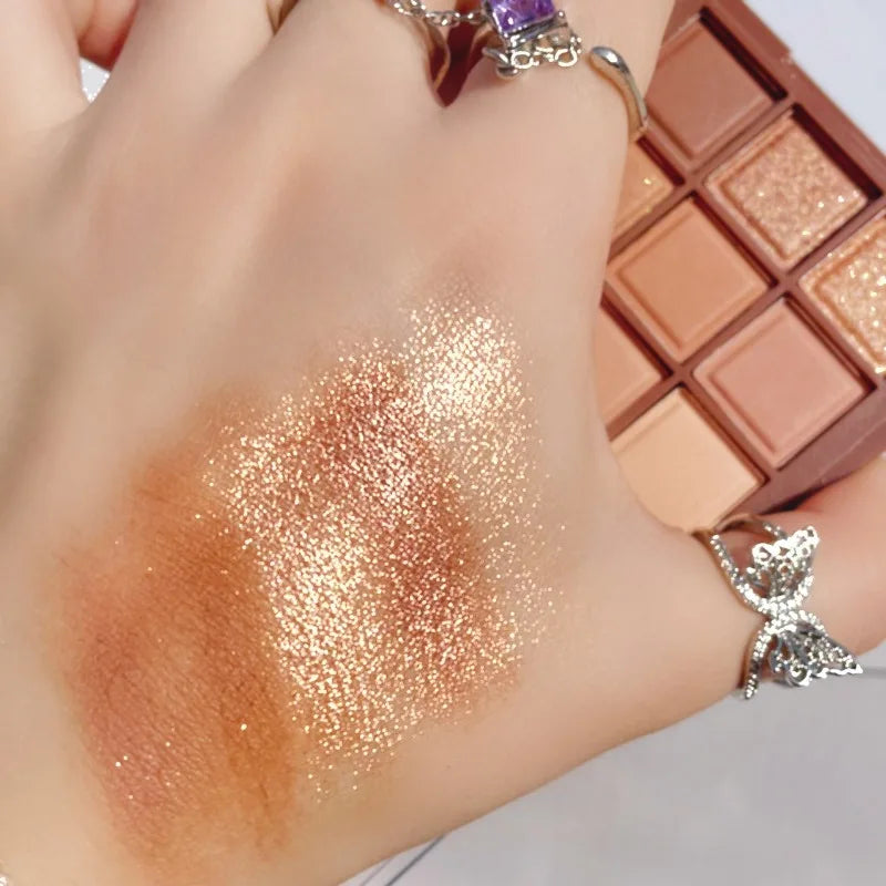 Paleta de sombras de ojos de chocolate de 9 colores maquillaje de sombra de ojos de tierra con brillo nacarado mate