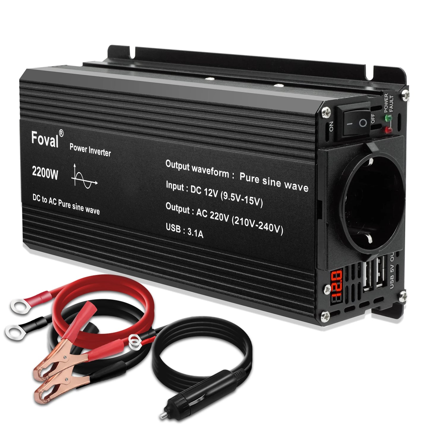 Inversor de onda sinusoidal pura DC 12V a AC 220V 230V 1500W/2200W/2600W/3000W convertidor de transferencia de voltaje enchufe de la UE accesorios para automóviles
