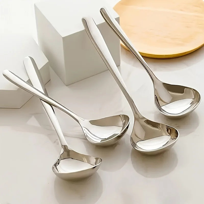 2pcs Heavy-Duty Stainless Steel Serving Spoons Rust-Resistant,Long Handle For Easy Kitchen Use With Soup,Porridge