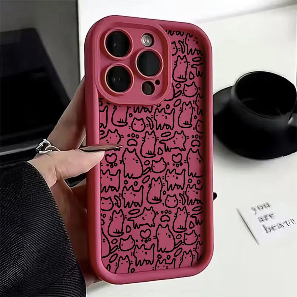 Funda de teléfono con dibujo de gatito negro para Xiaomi Redmi Note 13, 12s, 12, 11, 10, 9s, 9, 8, 7 Pro Plus, 4G, 5G, funda trasera suave de TPU
