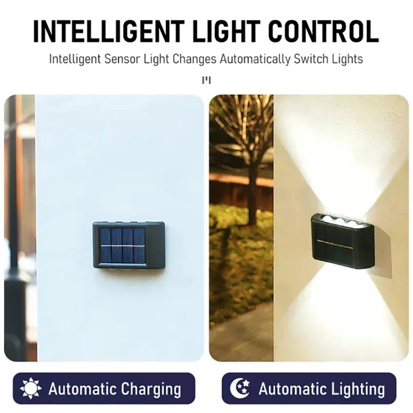 Lámpara Solar de pared para exteriores, luz cálida, impermeable, iluminación luminosa arriba y abajo, luces decorativas para balcón, patio y jardín, pared Exterior