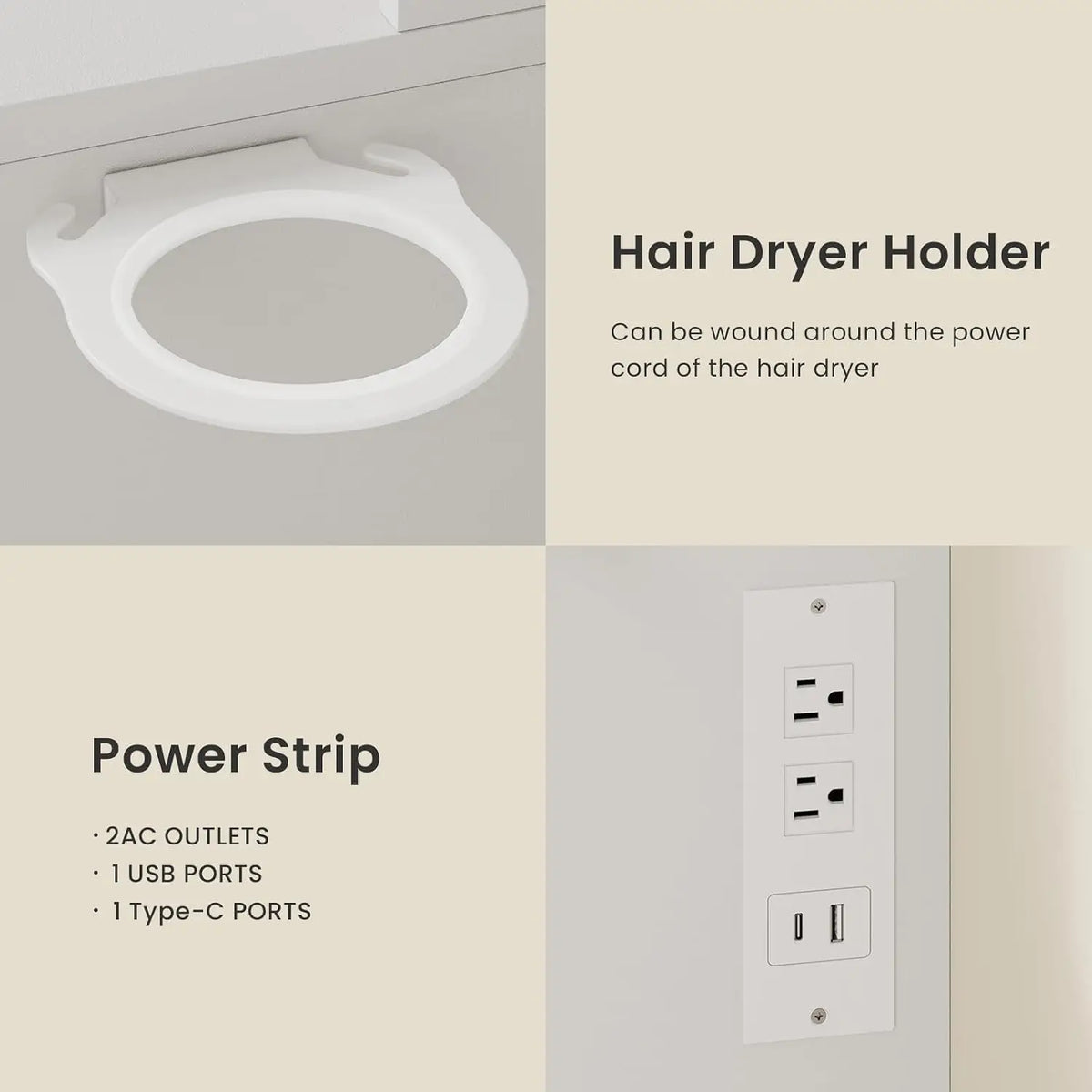 Tocador con espejo y luces, 9 cajones, 7 estantes, blanco, mesa de maquillaje de 43 pulgadas, USB y enchufes