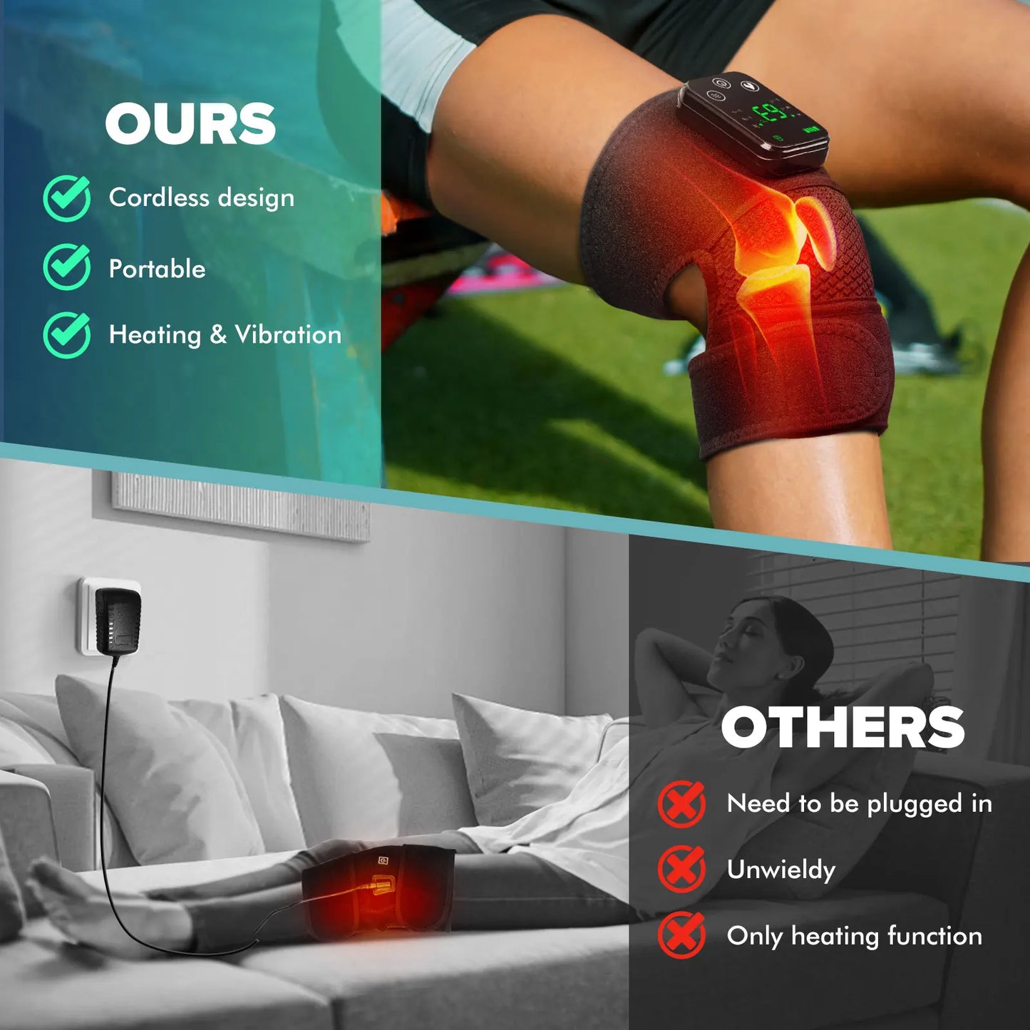 Masajeador de rodilla con calor, compresa caliente, masaje por vibración, soporte para codo y hombro, rodillera para aliviar la artritis
