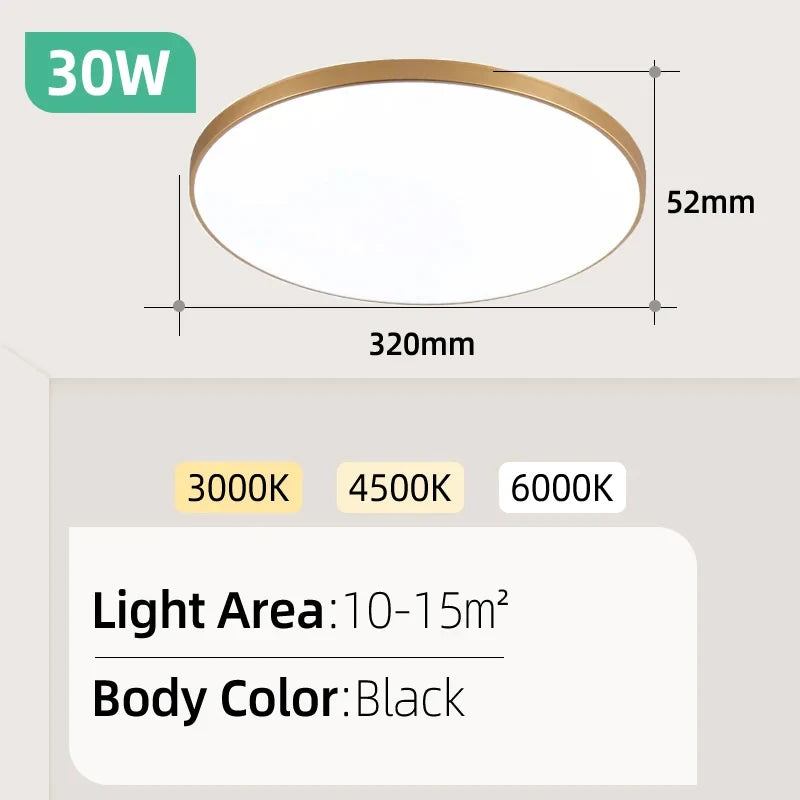 Lámpara de techo Led 110-265V Panel ultrafino luz Led para sala de estar dormitorio iluminación interior 20W 30W luces de techo redondas cuadradas