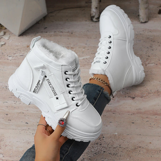 Zapatillas de deporte para mujer, zapatillas de deporte a la moda para otoño e invierno, botas de nieve impermeables con altura aumentada, zapatos deportivos cálidos con plataforma alta para mujer