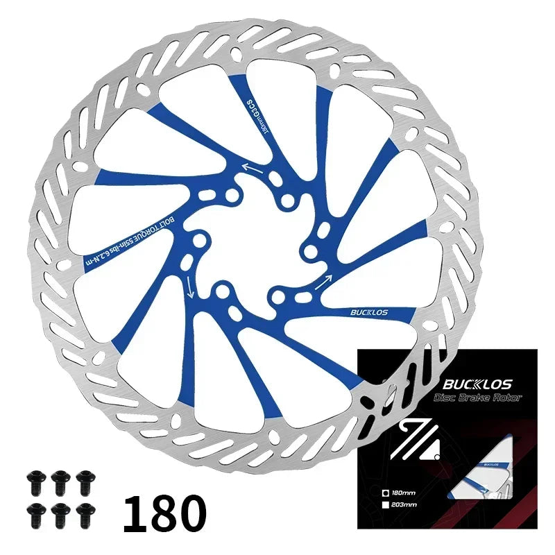BUCKLOS-Rotor de freno de disco hidráulico ultraligero para bicicleta de montaña, disco de freno de bicicleta de carreras de carretera de montaña de 160/180/203mm con 6 pernos gratis