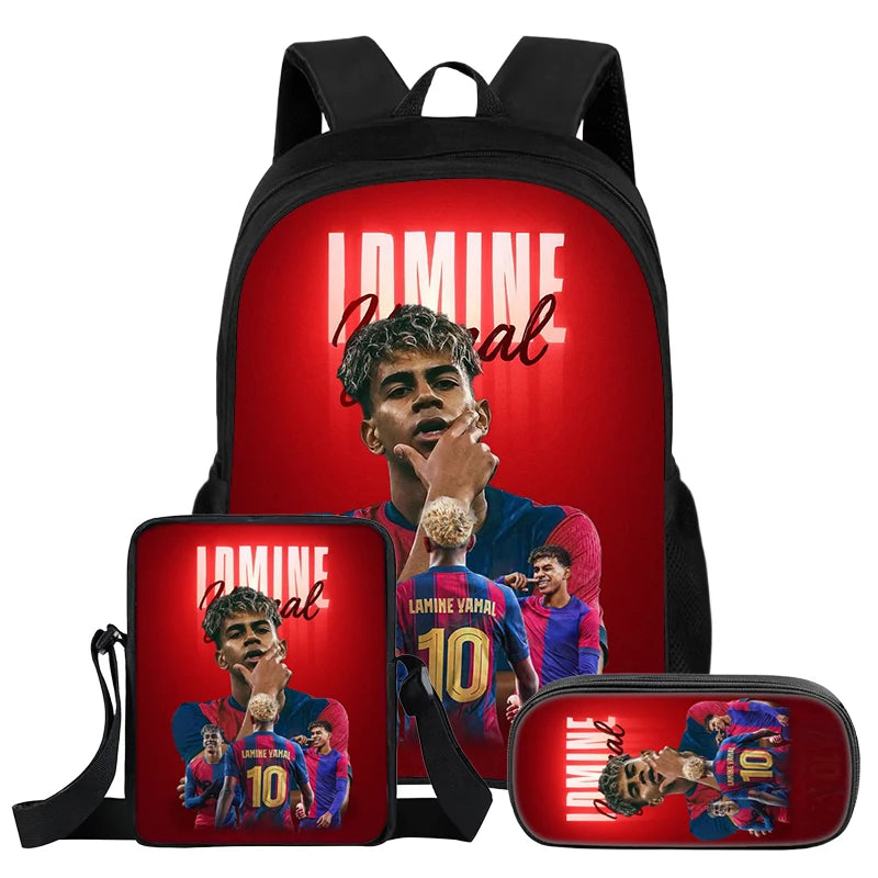 Conjunto de 3 uds de mochila L-Lamin Yamal para niños, estudiantes, estrella del fútbol, mochila, el mejor regalo, bolso de hombro, bolsas para lápices, mochila escolar