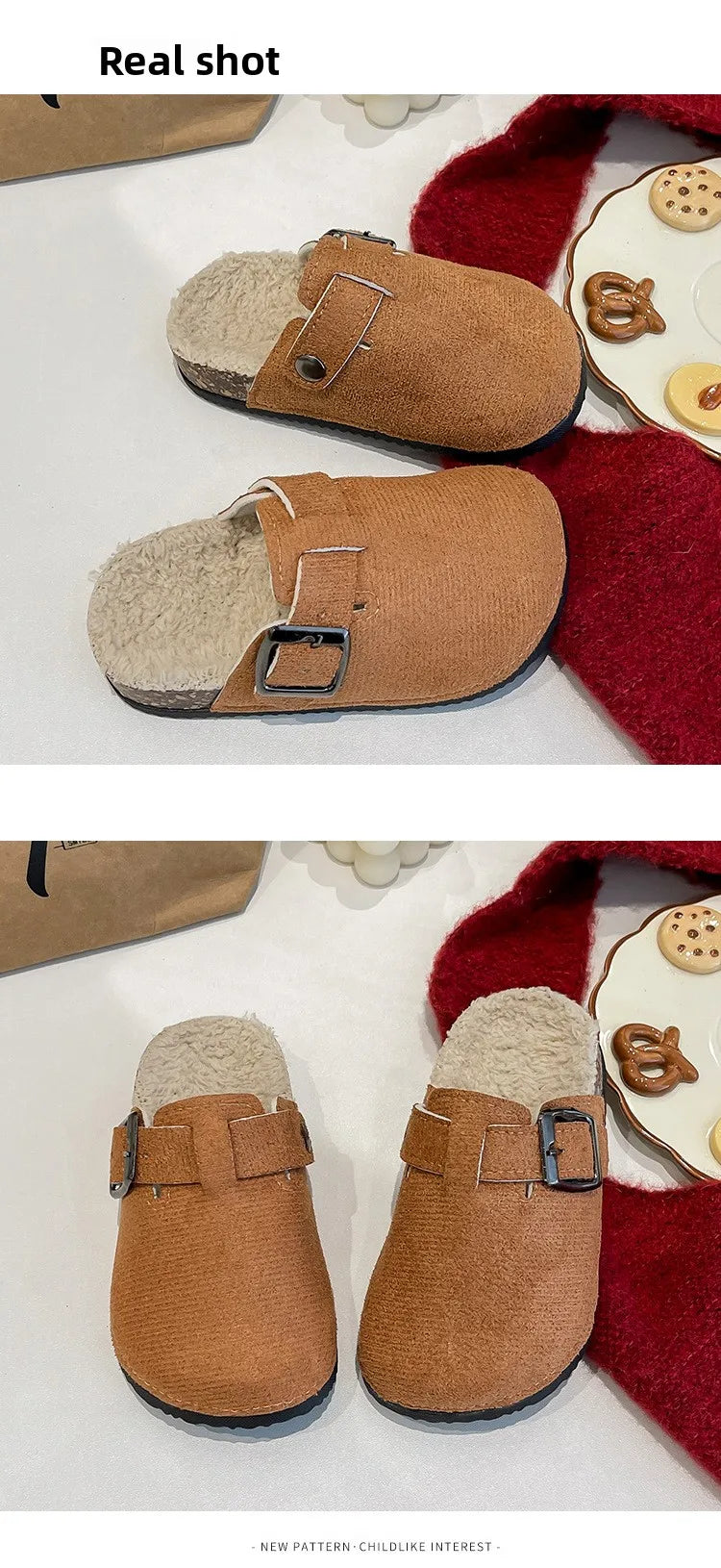 2025 niños niñas invierno cálido felpa corcho cama piel zuecos zapatillas señora peluda casa pisos zapatillas de algodón