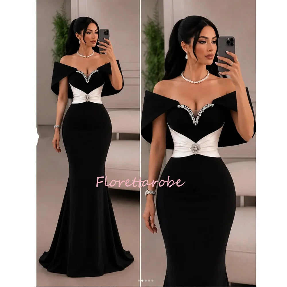 Elegante Vestido de Noche con Hombros Descubiertos y Pedrería, Vestidos de Fiesta Largos hasta el Suelo, Vestidos de Noche Personalizados