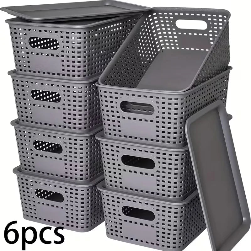 6 cajas de almacenamiento apilables con tapas, contenedor de estante de almacenamiento que ahorra espacio, adecuado para el hogar, la oficina, el dormitorio perfecto para uso doméstico