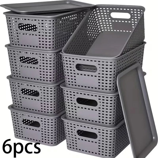 6 cajas de almacenamiento apilables con tapas, contenedor de estante de almacenamiento que ahorra espacio, adecuado para el hogar, la oficina, el dormitorio perfecto para uso doméstico