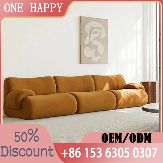 Sofá modular comprimido al vacío, seccional de tela Wabi-Sabi Sherpa con espuma muy elástica, estilo crema de mediados de siglo, ahorro de espacio