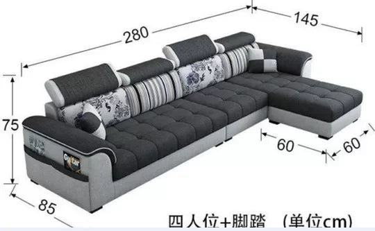 # Juego de Sofás de Tela de Látex en Forma de L, Diseño Moderno y Simple, para Apartamentos Grandes y Pequeños, Combinación Modular para Sala de Estar con Esponja