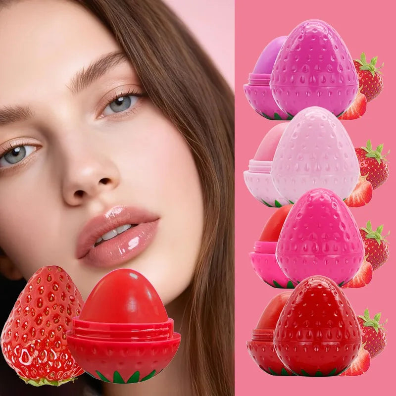 Bálsamo Labial de Fresa, 1/4 Piezas, Hidratante de Larga Duración, Repara y Humecta, Lápiz Labial Rojo con Diseño de Frutas, Cuidado Labial para Labios Secos, Cosméticos