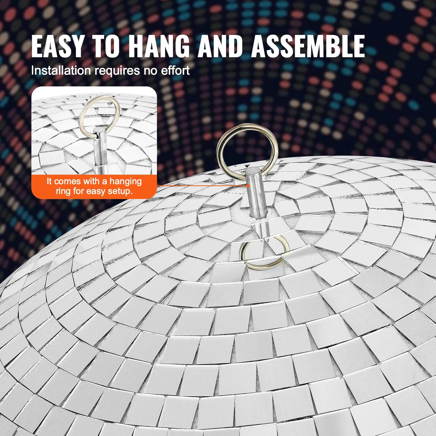 VEVOR Bola de Discoteca con Espejos, Bola de Espejos de 295 mm con Anillo Colgante, Decoración de Fiesta con Bola de Discoteca con Rayos para DJ Club, Escenario, Boda, Cumpleaños, Navidad, Plata